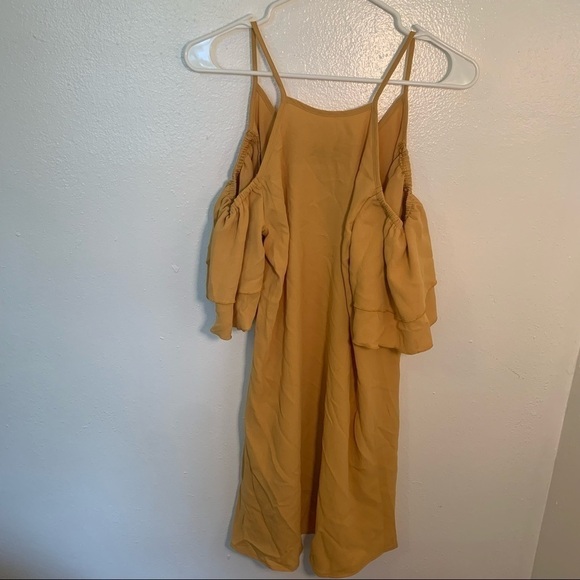 Shein Ruffle Cold Shoulder Dress Mustard Yellow - Picture 4 of 15